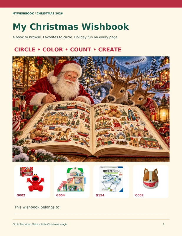 A book to circle — a sample page from the printed Wishbook